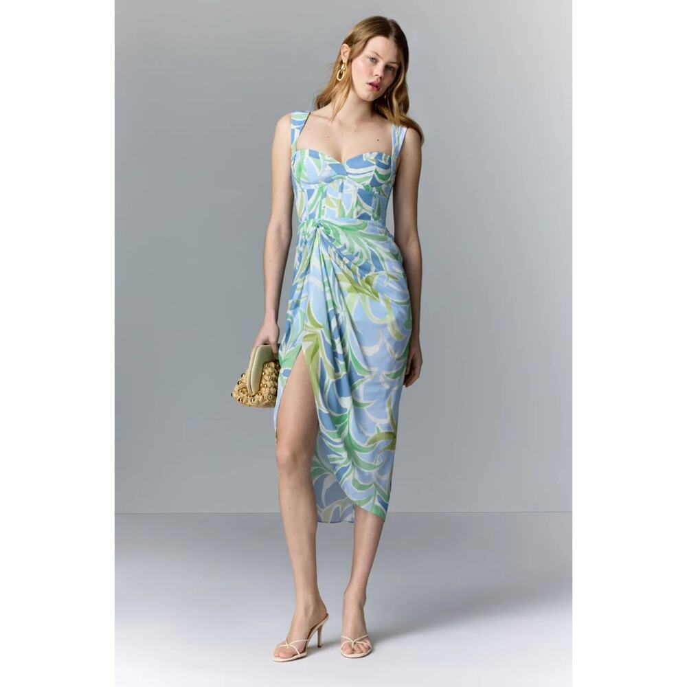 Yumi Kim Blue, Light Green & White Printed Midi Dress